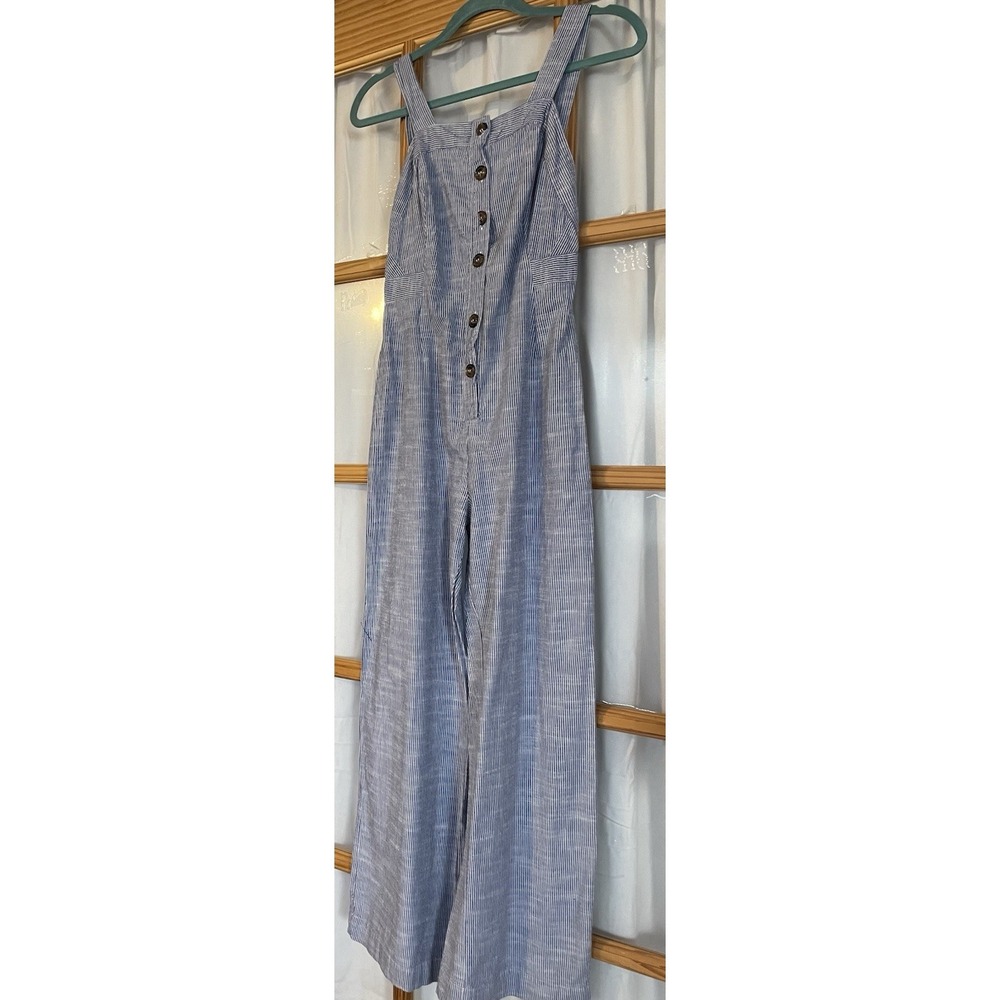 Japna Striped Wide Leg Overalls Jumpsuit M White Blue Strappy Back Beach Modern - Picture 2 of 14